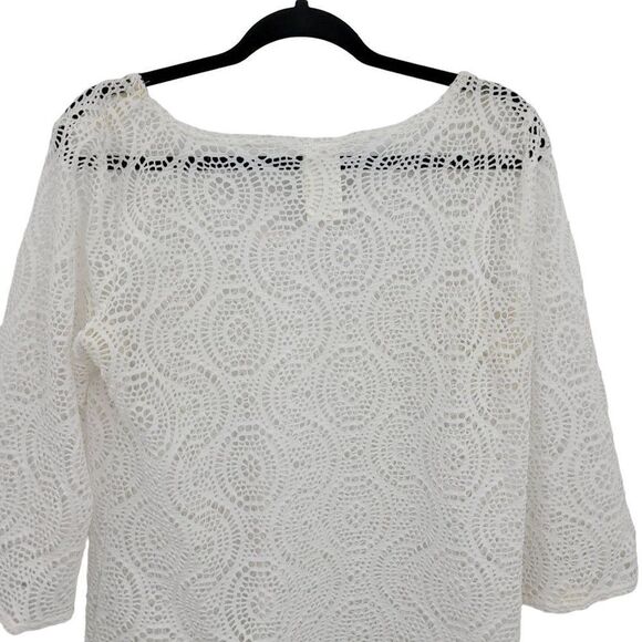 Laundry by Shelli Segal Swimsuit Coverup S White Lace 3/4 Sleeve Tunic Tie Neck - Picture 9 of 14